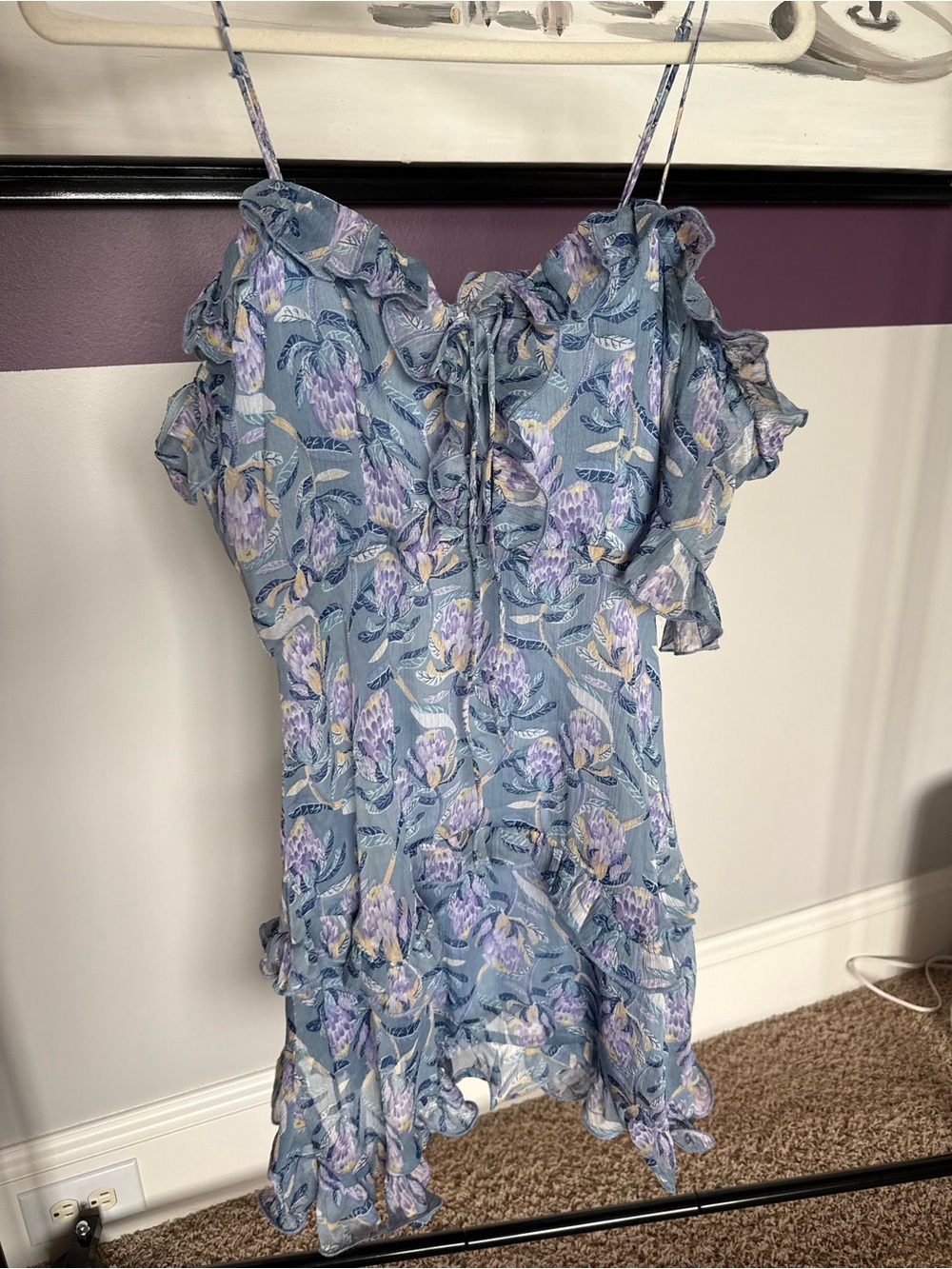 The Vintage Shop Light Blue Floral Ruffle Dress with Lavender Accents